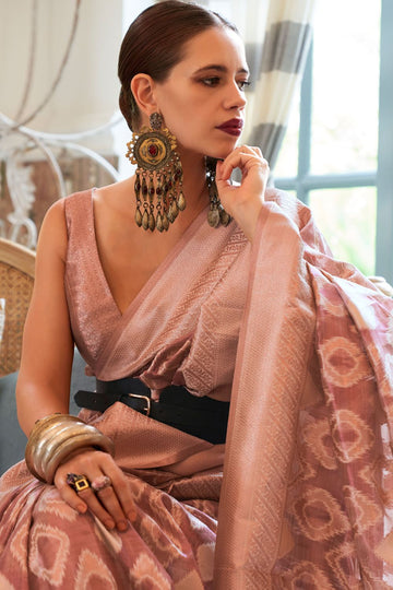 Kalki Koechlin Rose Gold Tissue Handloom Saree for Festival