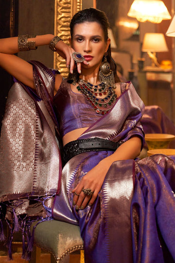 Amethyst Handloom Weaving Organza Party Wear Saree