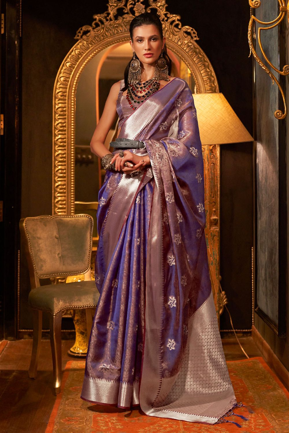 Amethyst Handloom Weaving Organza Party Wear Saree