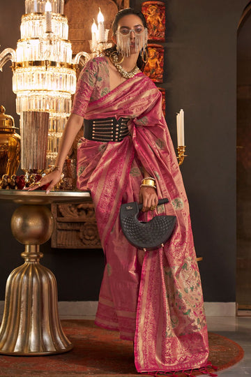 Magenta Zari Woven Handloom Silk Saree for Wedding