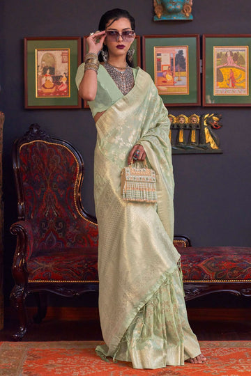 Pastel Green Handloom Katan Silk Festival Wear Saree