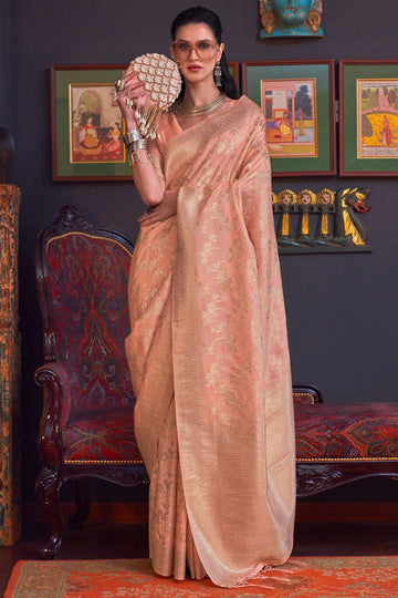 Blush Pink Handloom Katan Silk Festival Wear Saree