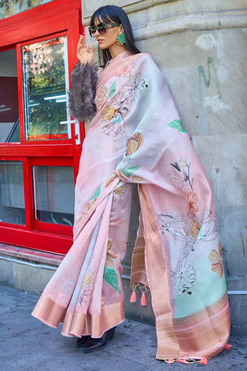 Multicolor Woven Satin Organza Saree for Party