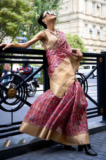 Multicolor Woven Satin Organza Saree for Party