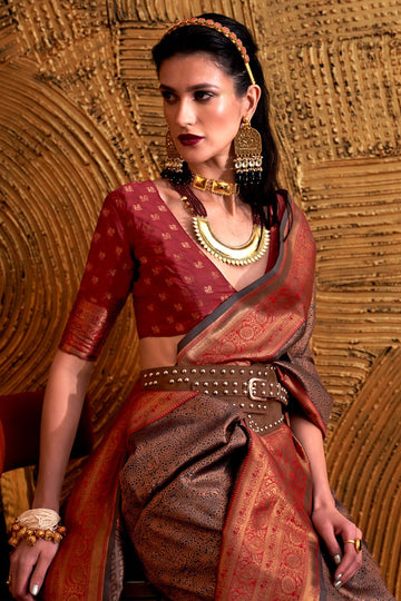 Copper Brown Handloom Zari Woven Saree for Festival