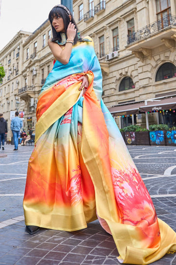 Multicolor Woven Gaji Silk Saree for Festival