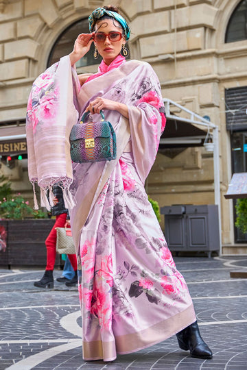 Lavender Woven Gaji Silk Saree for Festival