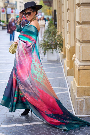 Multicolor Woven Gaji Silk Saree for Festival