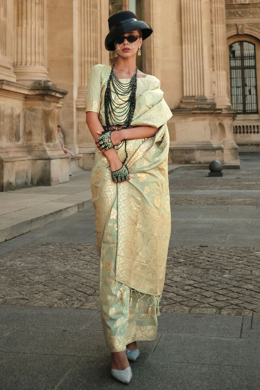 Pastel Green Handloom Weaving Silk Saree for Party