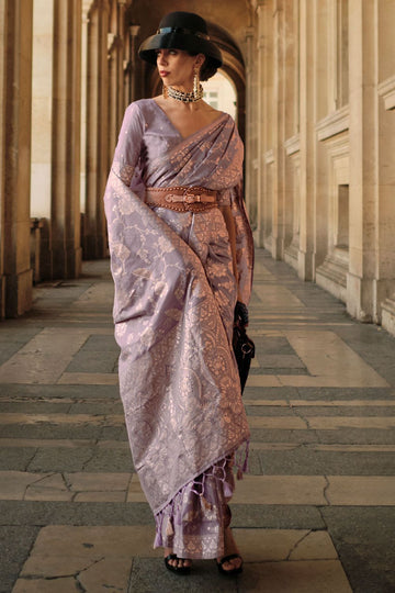 Light Purple Handloom Weaving Silk Saree for Party