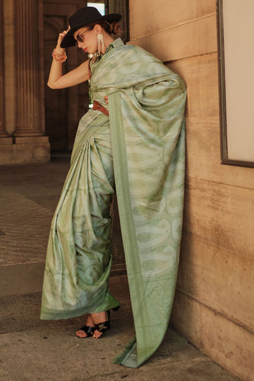 Sage Green Handloom Woven Silk Party Wear Saree