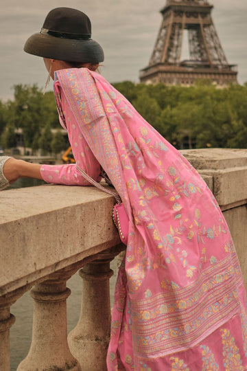 Pink Kashmiri Organza Woven Festival Wear Saree