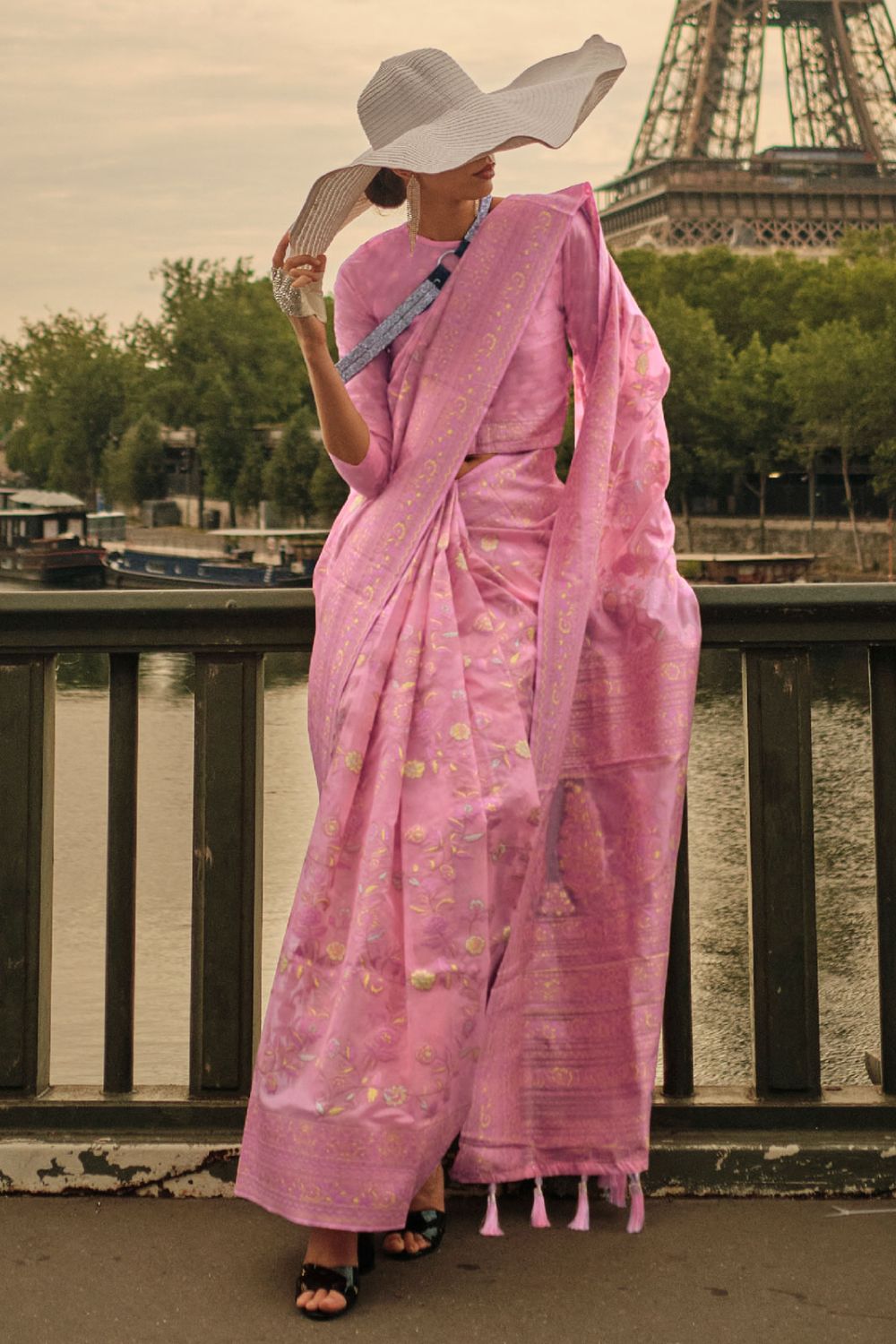 Orchid Pink Kashmiri Organza Woven Festival Wear Saree