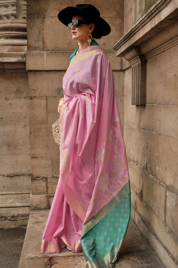 Orchid Pink Soft Silk Handloom Woven Saree for Festival