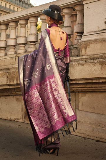 Grey Silk Woven Party Wear Saree