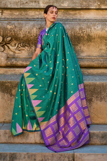 Rama Green Art Silk Handloom Woven Party Wear Saree