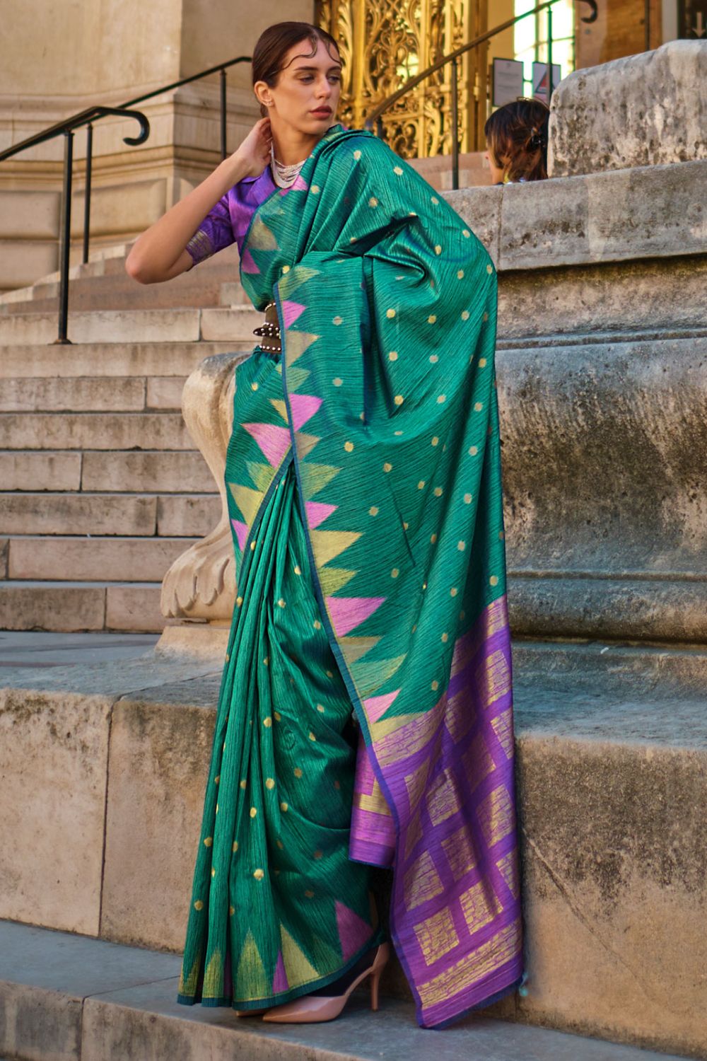 Rama Green Art Silk Handloom Woven Party Wear Saree