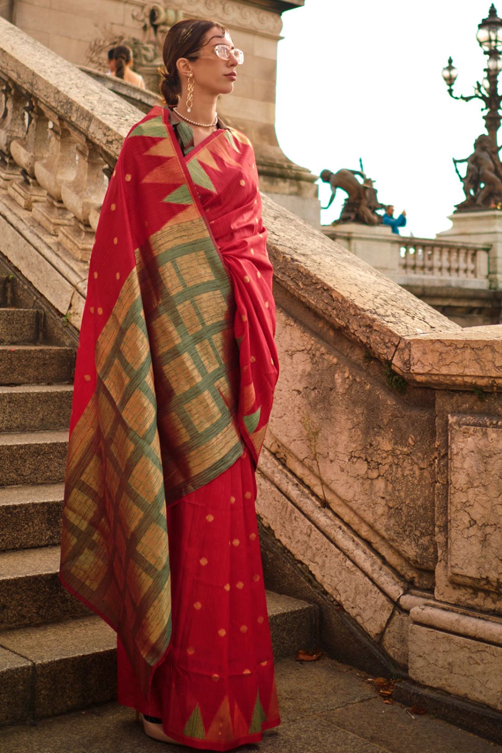 Red Art Silk Handloom Woven Party Wear Saree