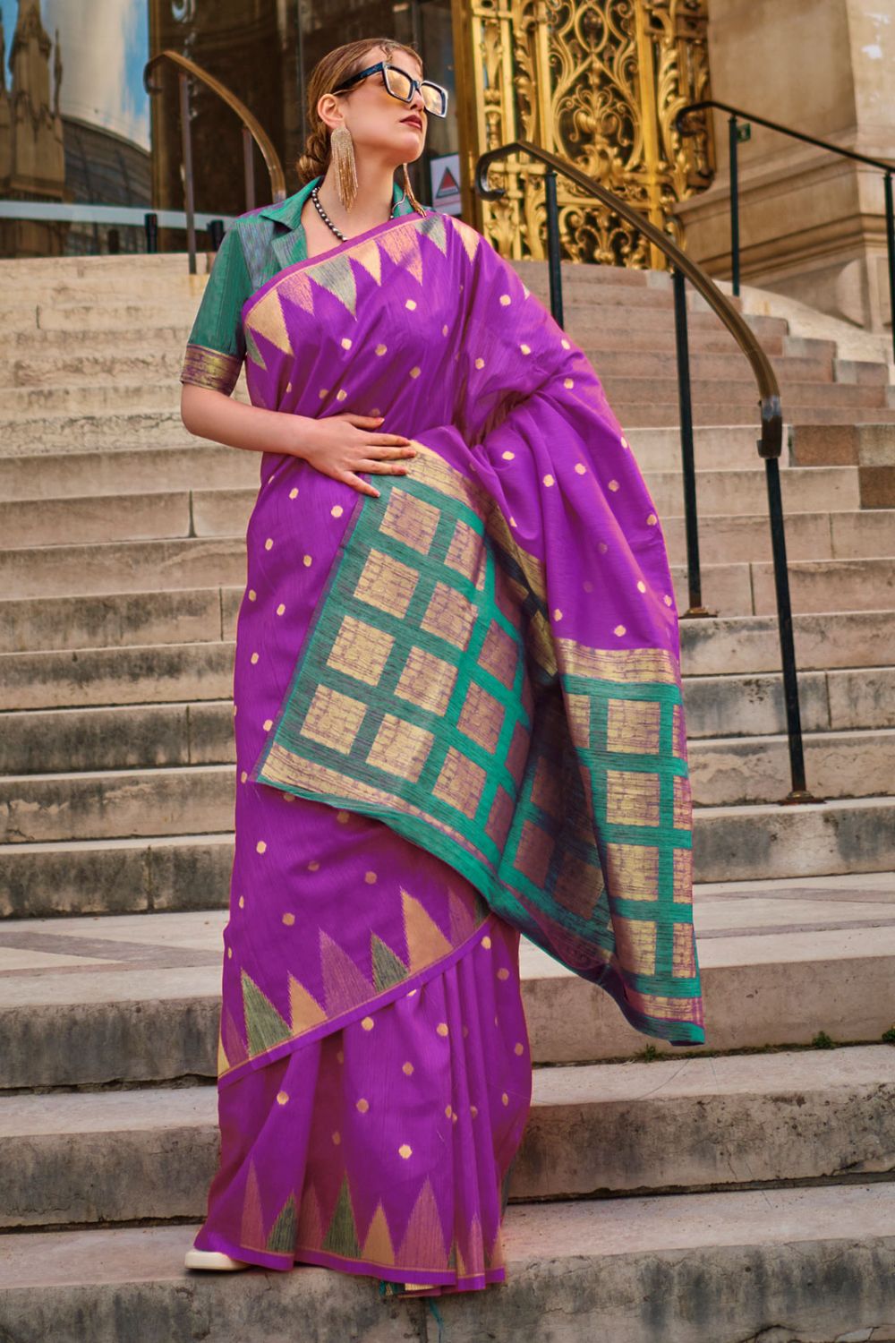 Purple Art Silk Handloom Woven Party Wear Saree