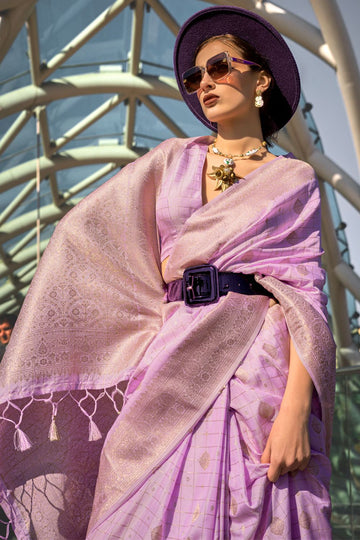 Lilac Handloom Weaving Katan Silk Saree for Festival