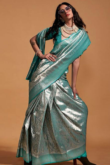 Rama Green Kanjivaram Silk Hand Woven Saree for Festival