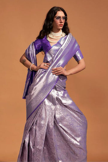 Purple Kanjivaram Silk Hand Woven Saree for Festival