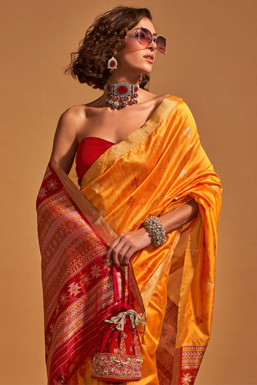 Golden Yellow Handloom Weaving Silk Saree for Party