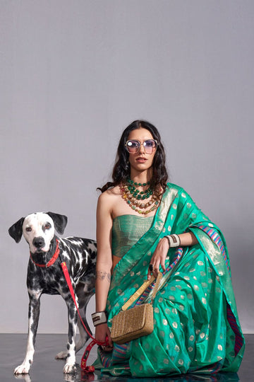 Rama Green Handloom Weaving Silk Saree for Party