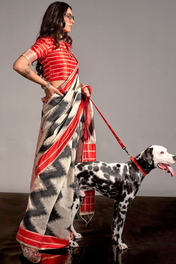 Off White Mal Spun Handwoven Silk Party Wear Saree