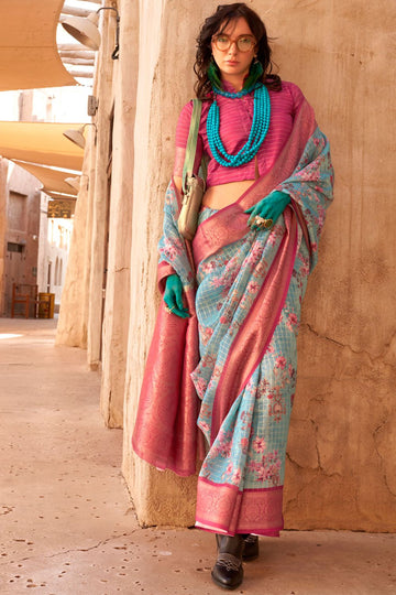 Sky Blue Handlooom Georgette Saree for Ceremonial