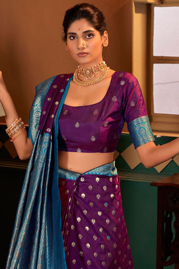 Purple Zari Weaving Work Banarasi Silk Saree for Wedding