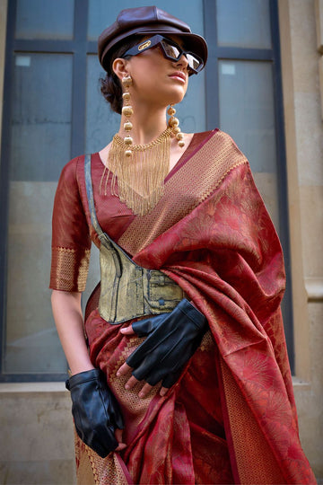 Copper Brown Woven Handloom Organza Saree for Party