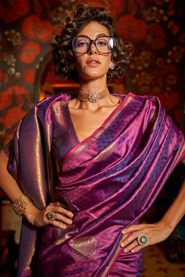 Purple Handloom Weaving Silk Saree for Party