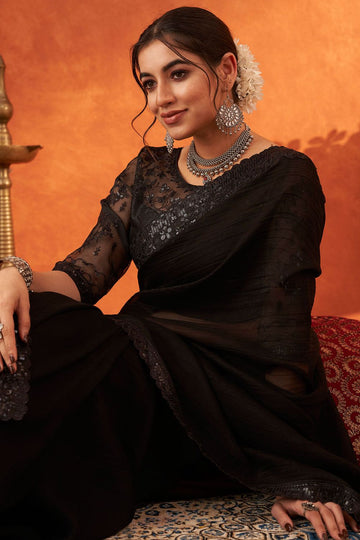 Black Designer Chiffon Silk Saree