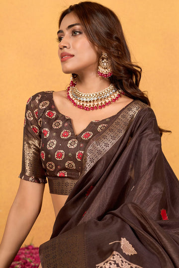 Coffee Brown Dola Silk Saree for Festival