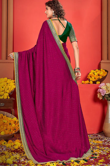 Magenta Silk Saree with Embroidered Border