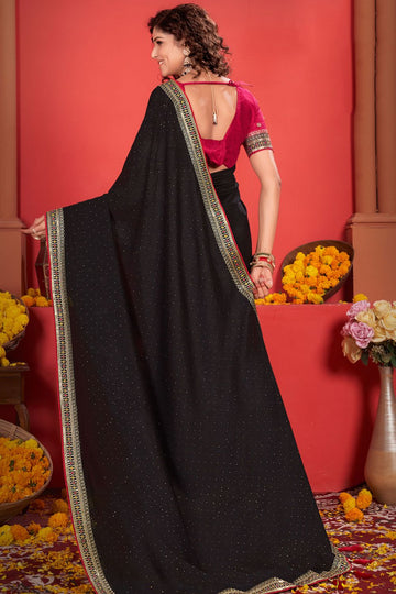 Black Silk Saree with Embroidered Border