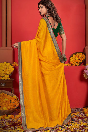 Golden Yellow Silk Saree with Embroidered Border