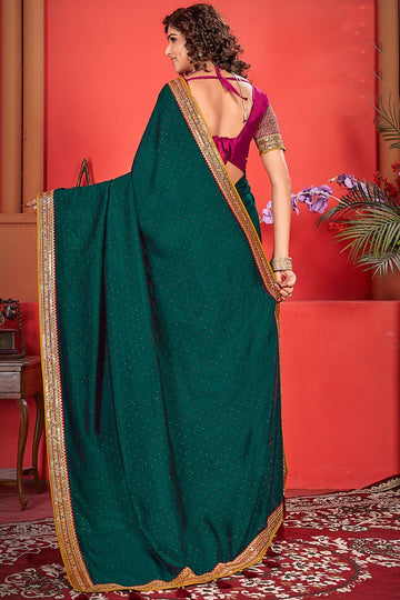 Rama Green Silk Saree with Embroidered Border