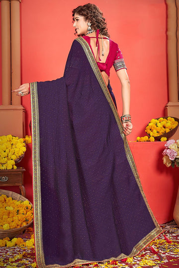 Eggplant Silk Saree with Embroidered Border