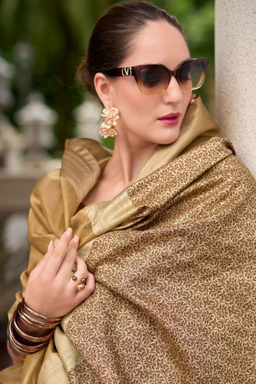 Fawn Tissue Silk Weaving Work Saree