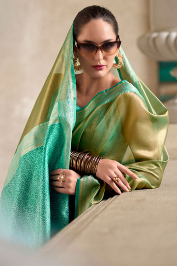 Sage Green Tissue Silk Weaving Work Saree