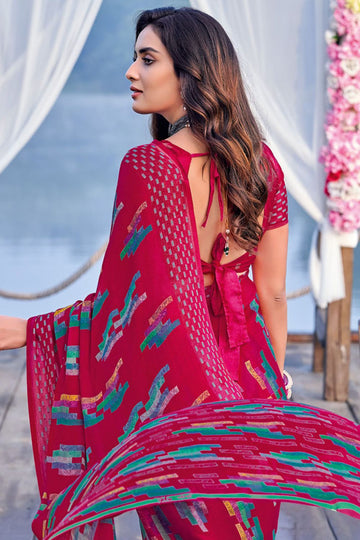 Fuchsia Printed Casual Wear Chiffon Saree