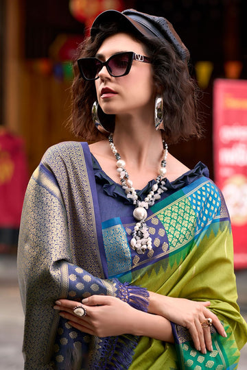 Olive Green Weaving Work Pure Banarasi Silk Saree