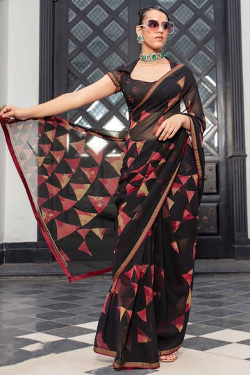 Black Printed Georgette Casual Wear Saree