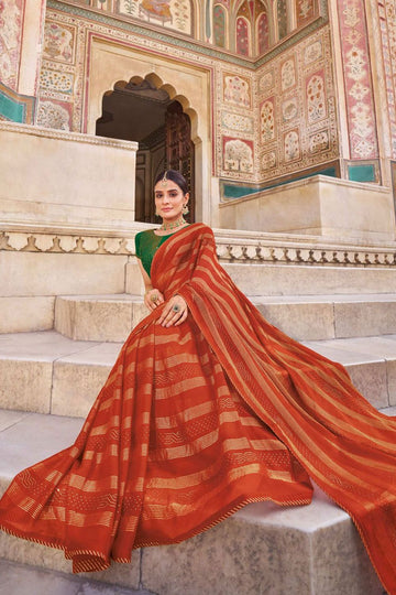 Rust Orange Chiffon Saree for Party