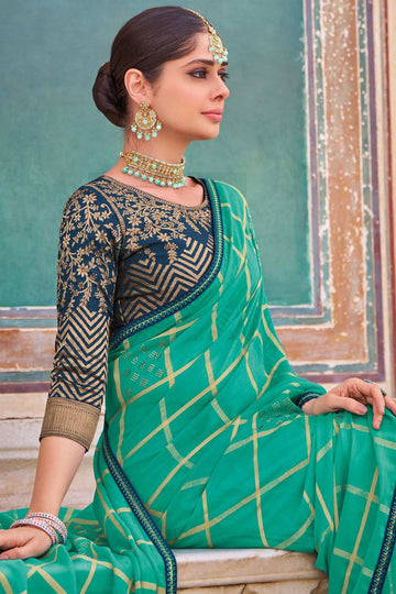 Sea Green Chiffon Saree for Party