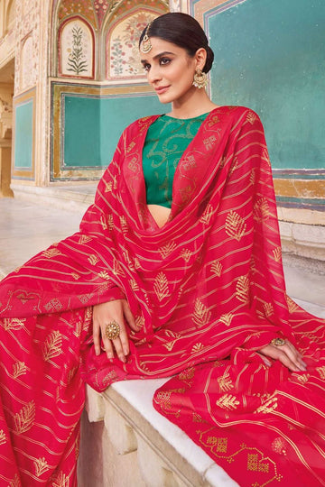 Hot Pink Chiffon Saree for Festival