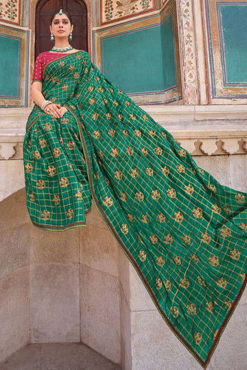 Emerald Green Chiffon Saree for Party