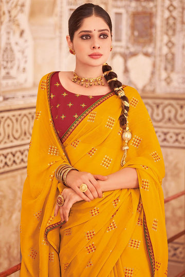 Sunny Yellow Chiffon Saree with Embroidery Work